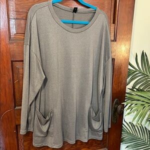 Gray Long Sleeve Top with Pockets